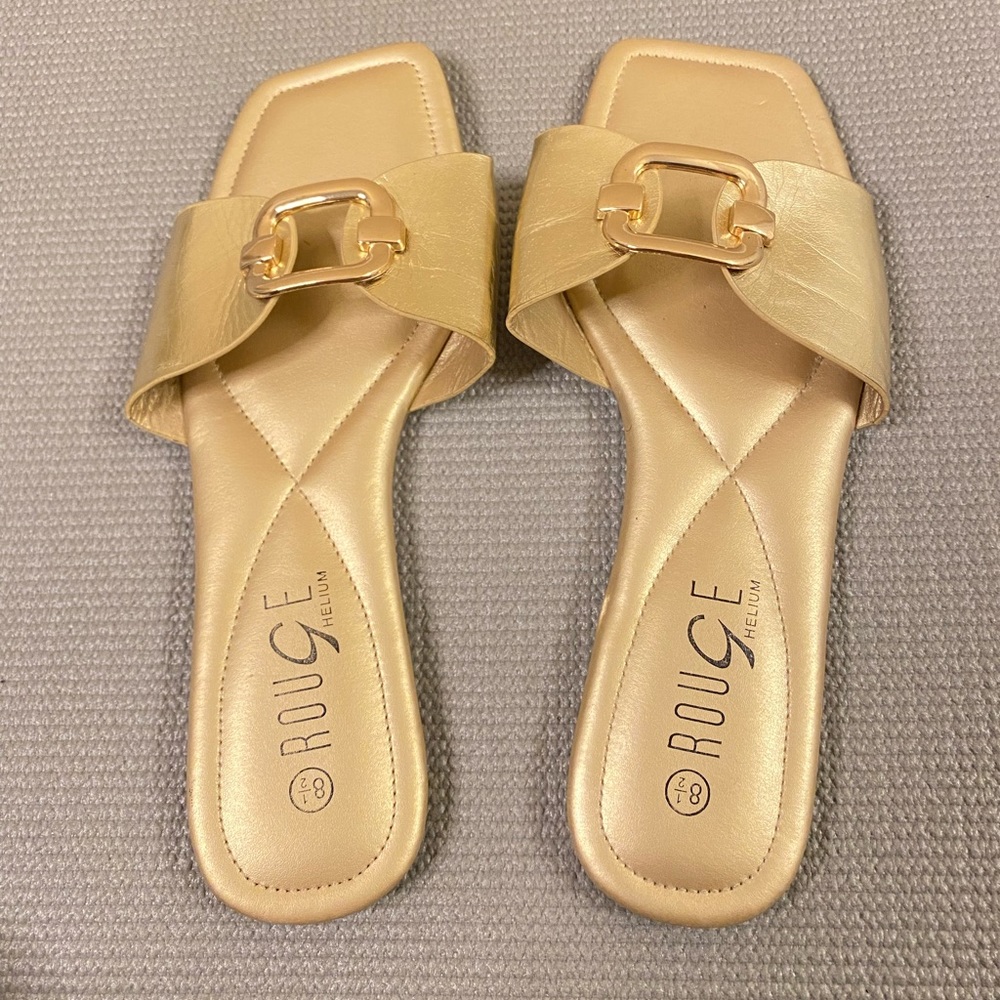 Women's Metallic Chain Decor Sandals, Slip On Square Toe